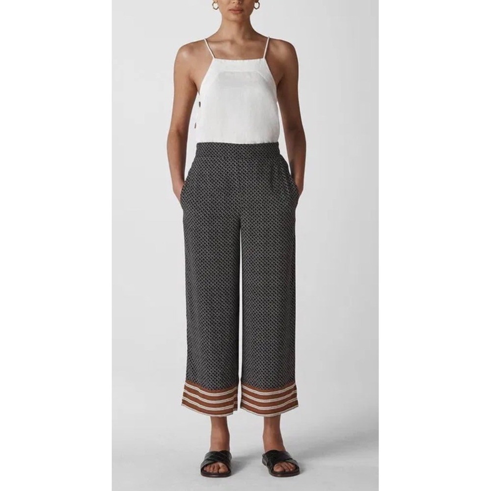 Whistles Foulard Wide Leg Trouser Pants Navy Flowy Career Boho‎ Crop Relaxed 10